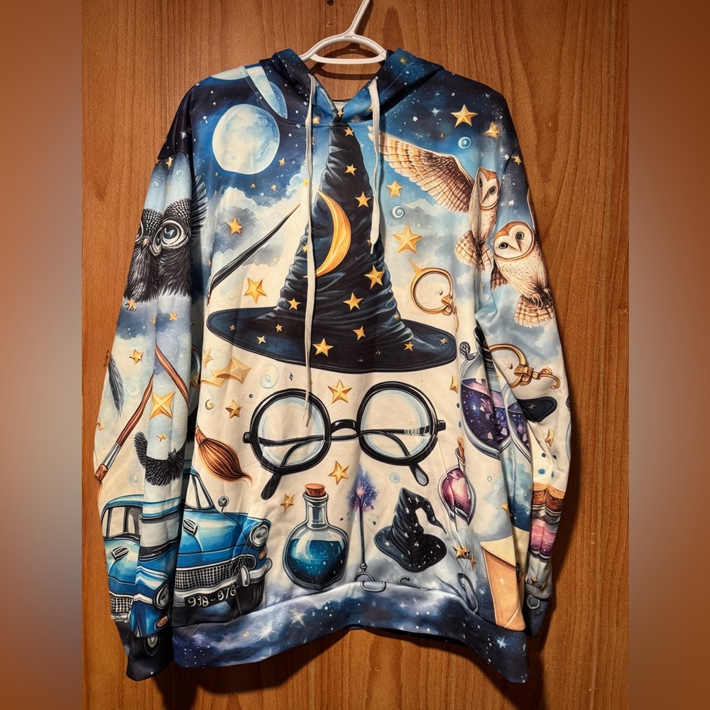 Harry Potter Theme Whimsical Wizard Hoodie Design. New in Package